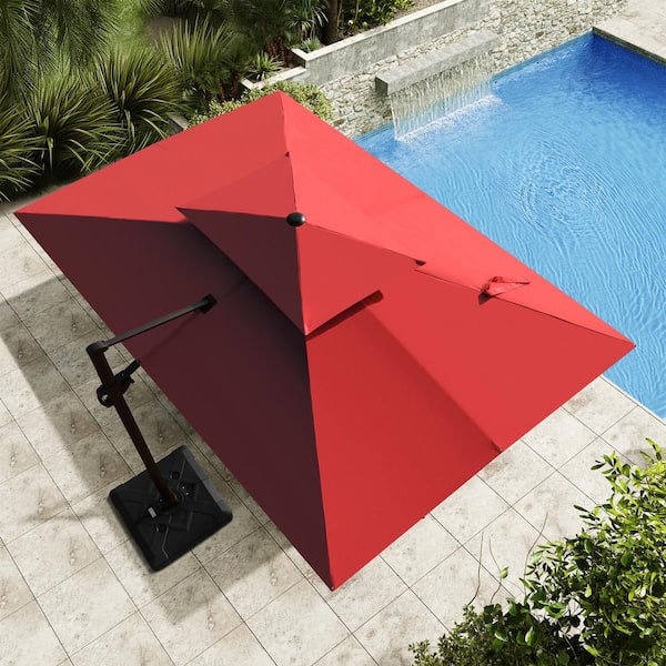 Crestlive Products 9 ft. x 12 ft. Double Top Heavy-Duty Frame Rectangular Cantilever Patio Umbrella in Red