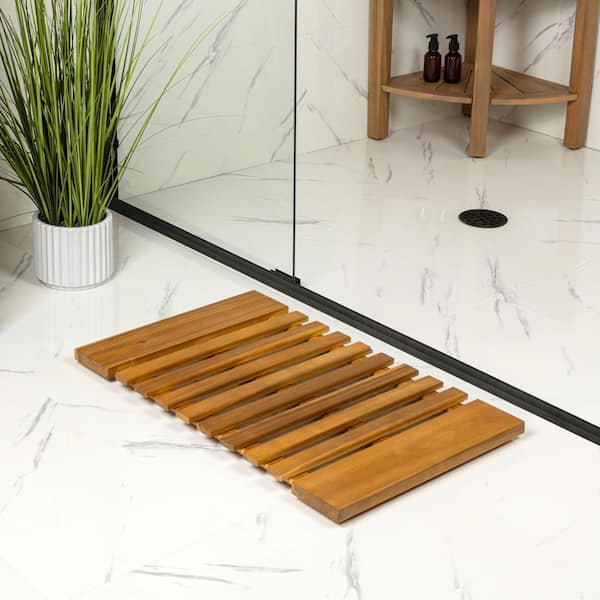 Paige 16 in. W x 26 in. L Brown Modern Classic Acacia Wood Slat Natural Indoor/Outdoor Shower Mat