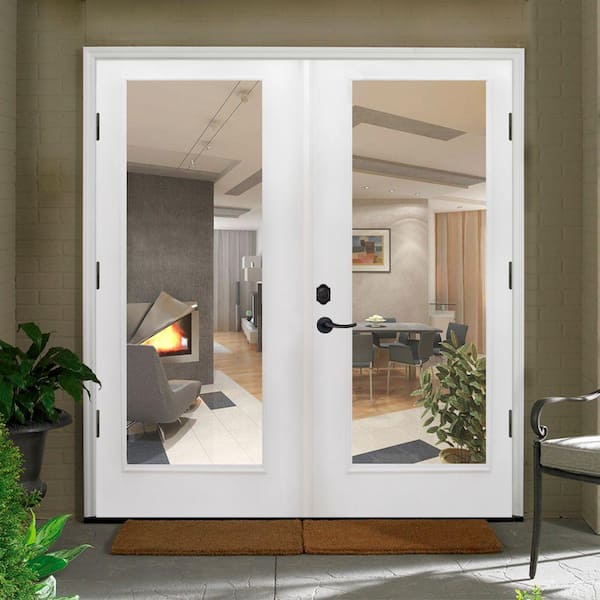 Reliant Series Clear Full Lite White Primed Fiberglass Double Prehung Patio Door