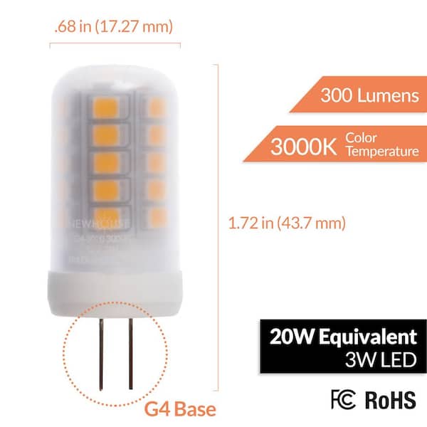 3W G4 LED Bi-Pin 3000K Bulb (20W Halogen Replacement)