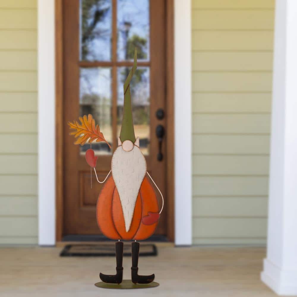 48" Tall Fall Metal Gnome with Pumpkin Body