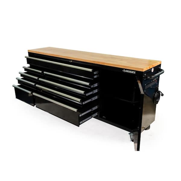 HACHE ベスト　ブラック Husky 84 in. W x 18 in. D 9-Drawer Mobile Workbench with Wood Top