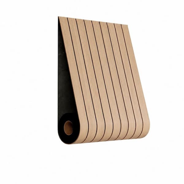 Peel and Stick PVC Slat Wall Panel 236 in. x15.75 in. Self-Adhesive Faux Oak Wood Grain 3D Soundproof Panels