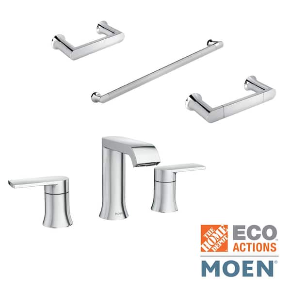 MOEN Genta 8 in. Widespread 2-Handle Bath Faucet with 3-Piece Hardware Set in Chrome (24 in. Towel Bar) (Valve Included)