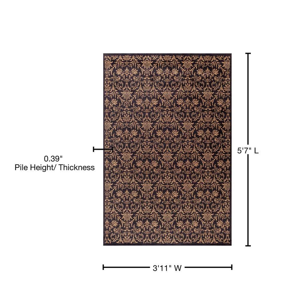 Black and Beige Synthetic Stain-resistant Rectangle Area Rug