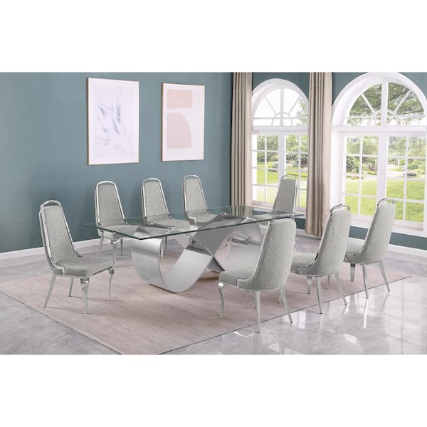 Nine Piece Clear and Gray Glass Dining Set Nine Piece Clear and Gray Glass Dining Set