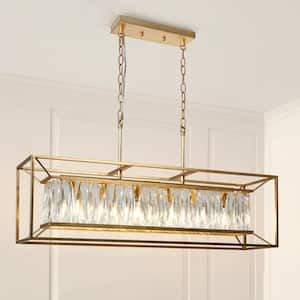 Bulbophyllum 6-Light Vintage Goldleaf Crystal Island Chandelier with Rectangle Cage and No Bulb Included