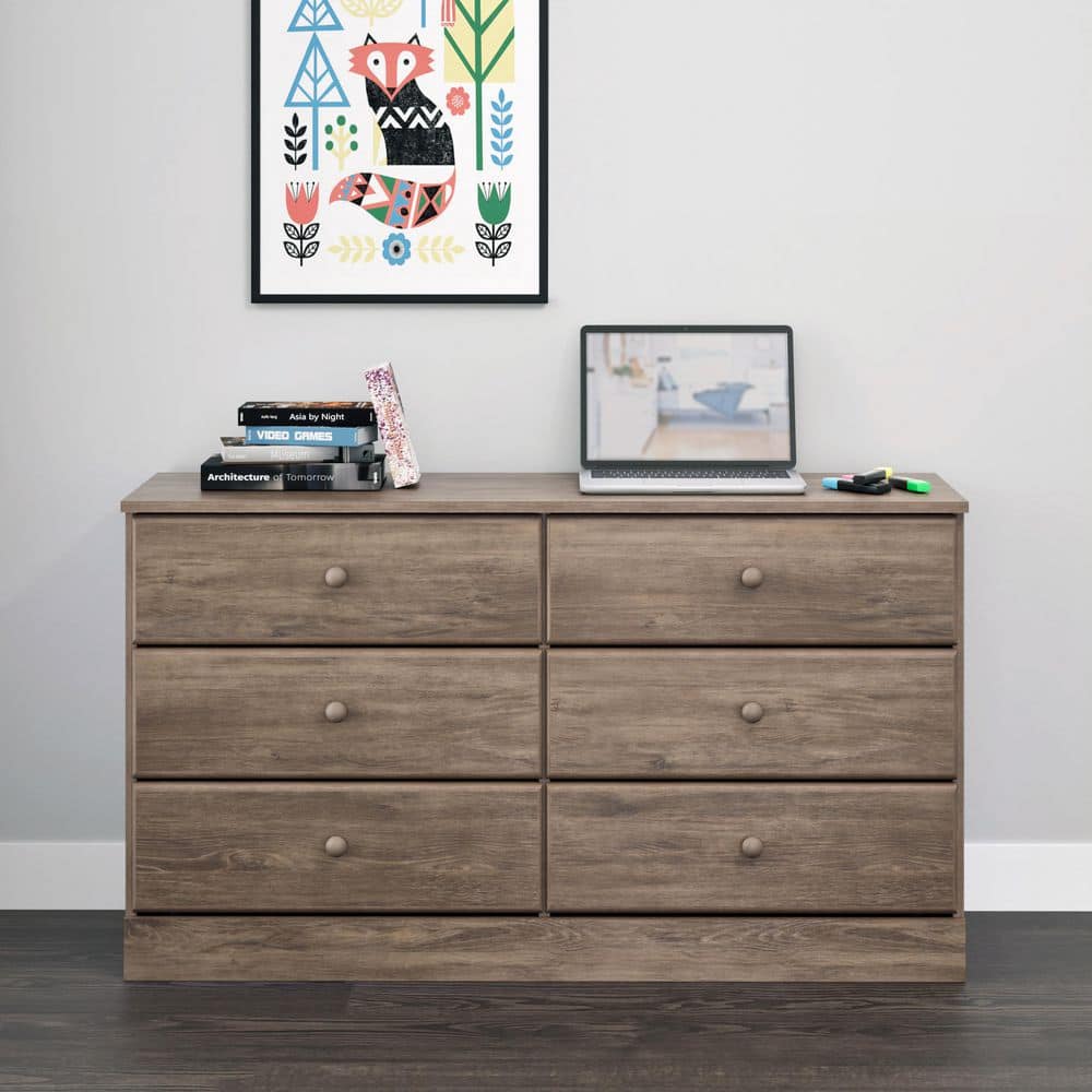 Astrid Farmhouse 6-Drawer Double Dresser in Drifted Gray Pine
