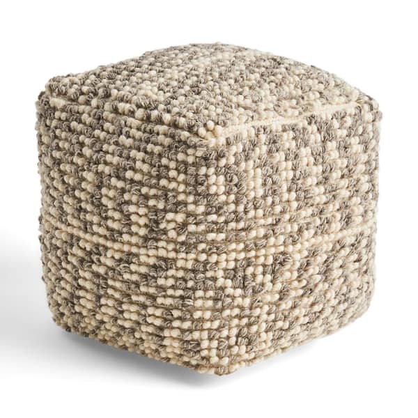 Noble House Candice Ivory and Grey Cube Ottoman Pouf