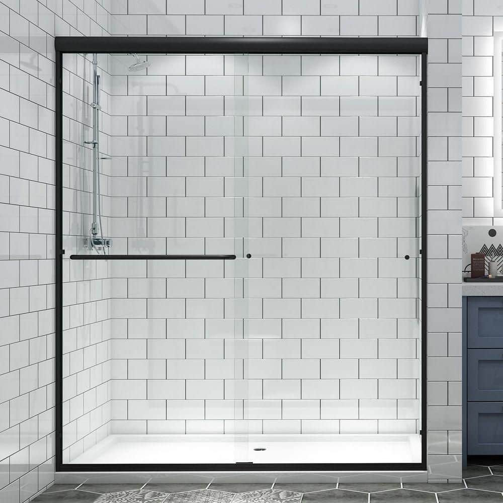 Anzzi Rhodes Series 60 x 76 Frameless Sliding Shower Door with Handle in Brushed Nickel - SD-FRLS05702BN