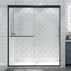 Victoria 60 in. W x 70 in. H Sliding Framed Shower Door in Black Finish with Clear Glass