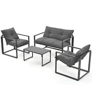 4-Piece Metal Outdoor Patio Conversation Set with Gray Cushions