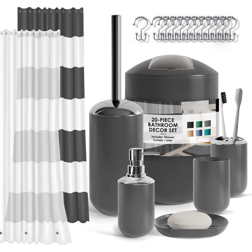 20-Piece Bathroom Accessory Set with Shower Curtain Set, Soap Dispenser, To