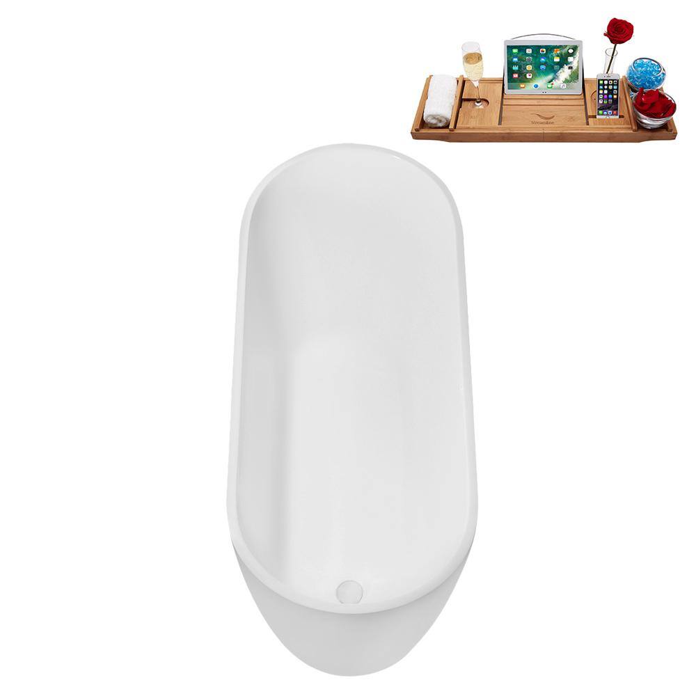 67" Glossy White Acrylic Freestanding Soaking Tub with Tray