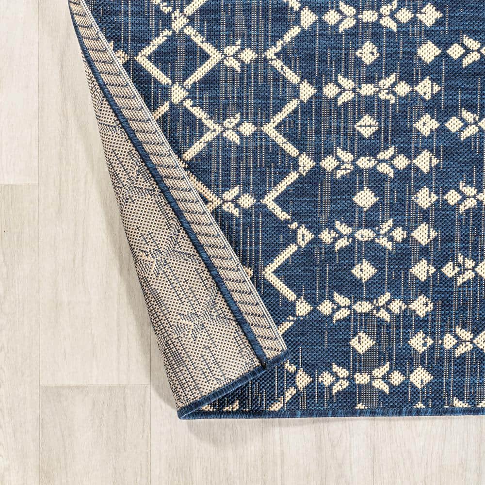 Boho-Chic Moroccan Tribal Navy/Beige Synthetic Area Rug