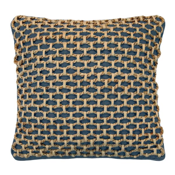Boho Living Jada Indigo Geometric Braided Polyester 18 in. x 18 in. Throw Pillow