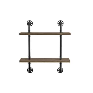 Jaxon 9 in. x 24 in. x 28 in. Sand Black and Light Pure Copper Wood Floating Decorative Wall Shelf with Brackets