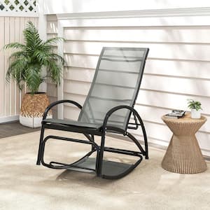 2-in-1 Metal Outdoor Rocking Chair with 4-Position Adjustable Backrest Curved Armrests Grey