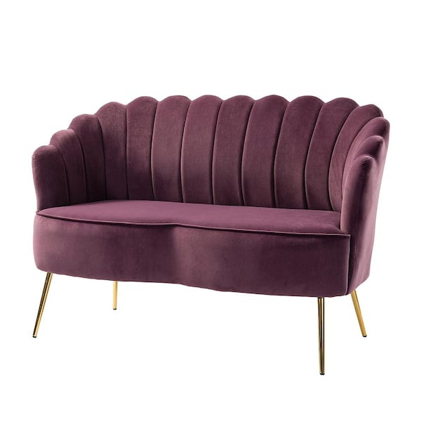 JAYDEN CREATION Yeran Velvet 50.2 in. Purple 2-Seats Loveseat with Flower Shaped Back Design