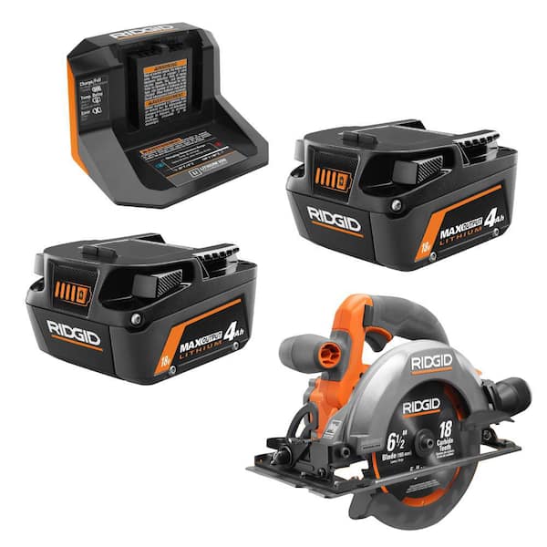 RIDGID 18V MAX Output Starter Kit with (2) 4.0 Ah MAX Output Batteries and Charger w/ FREE 18V Subcompact 6-1/2 in Circular Saw