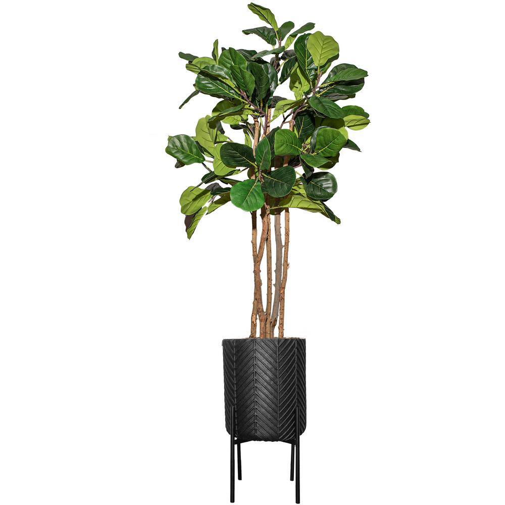 VINTAGE HOME 76.5 in. Artificial Fig Tree with Chevron planter