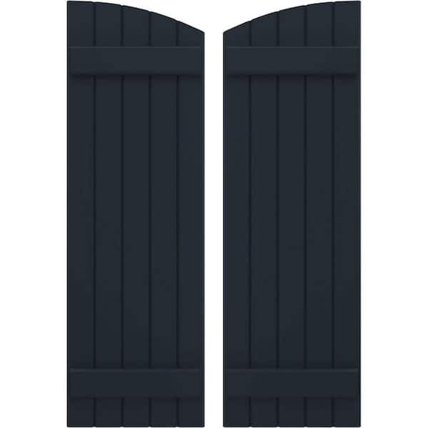 Ekena Millwork 17-1/2 in. W x 36 in. H Americraft Real Wood Joined Board and Batten Shutters w/Elliptical Top Starless in Night Blue