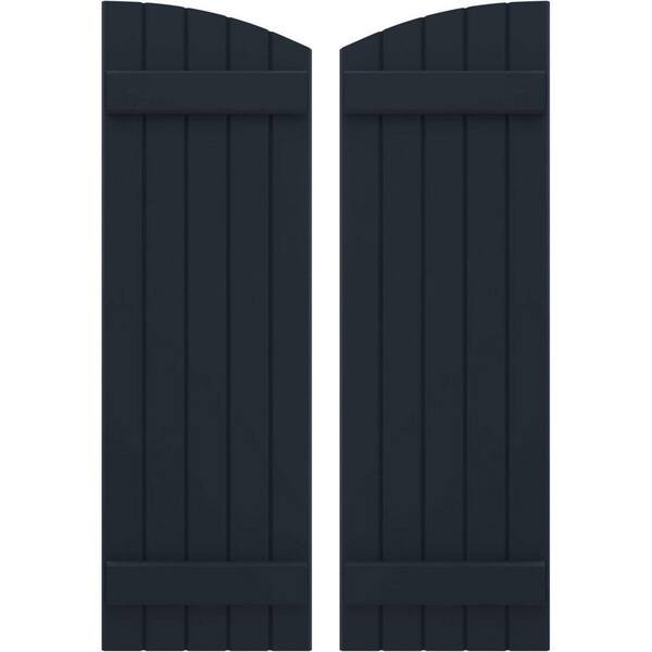 Ekena Millwork 17-1/2 in. W x 72 in. H Americraft Real Wood Joined Board and Batten Shutters Elliptical Top Starless Night Blue