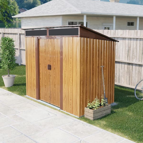 6 ft. x 5 ft. Outdoor Metal Storage Shed with Lockable Sliding Doors, Plate and Foundation in Coffee, 30 sq ft