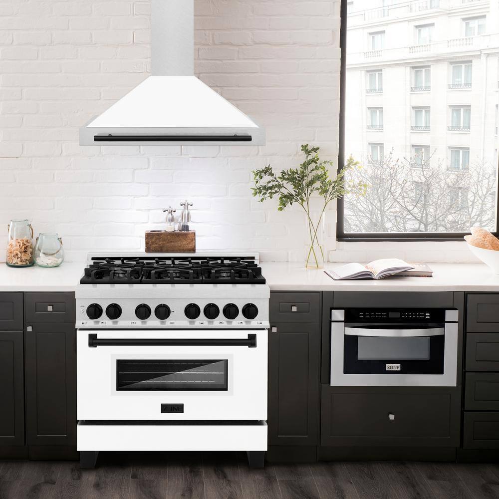 36" White Matte and Stainless Steel Wall Mount Range Hood