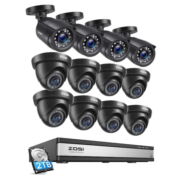 ZOSI 16-Channel 1080P Wired 2TB DVR Security Camera System with 4 Bullet Cameras & 8 Dome Outdoor Cameras, Remote Access