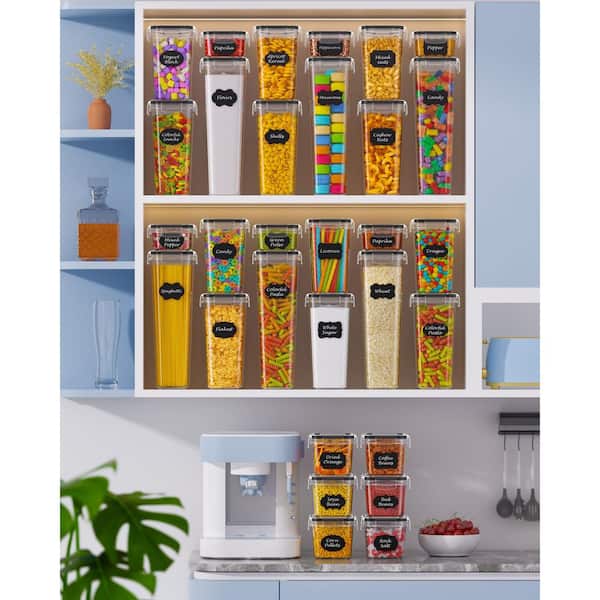 30-Piece BPA-Free Plastic Airtight Kitchen Container Set with Lids, Labels Marker for Kitchen Pantry Dry Food