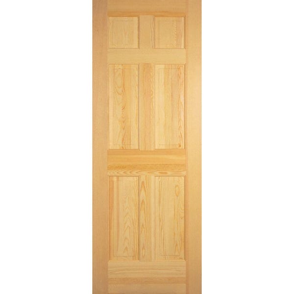 Builders Choice 24 in. x 80 in. Left-Handed 6-Panel Left-Handed Solid Core Unfinished Clear Pine Single Prehung Interior Door