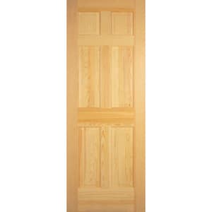 28 in. x 80 in. Left-Handed 6-Panel Solid Core Unfinished Clear Pine Single Prehung Interior Door