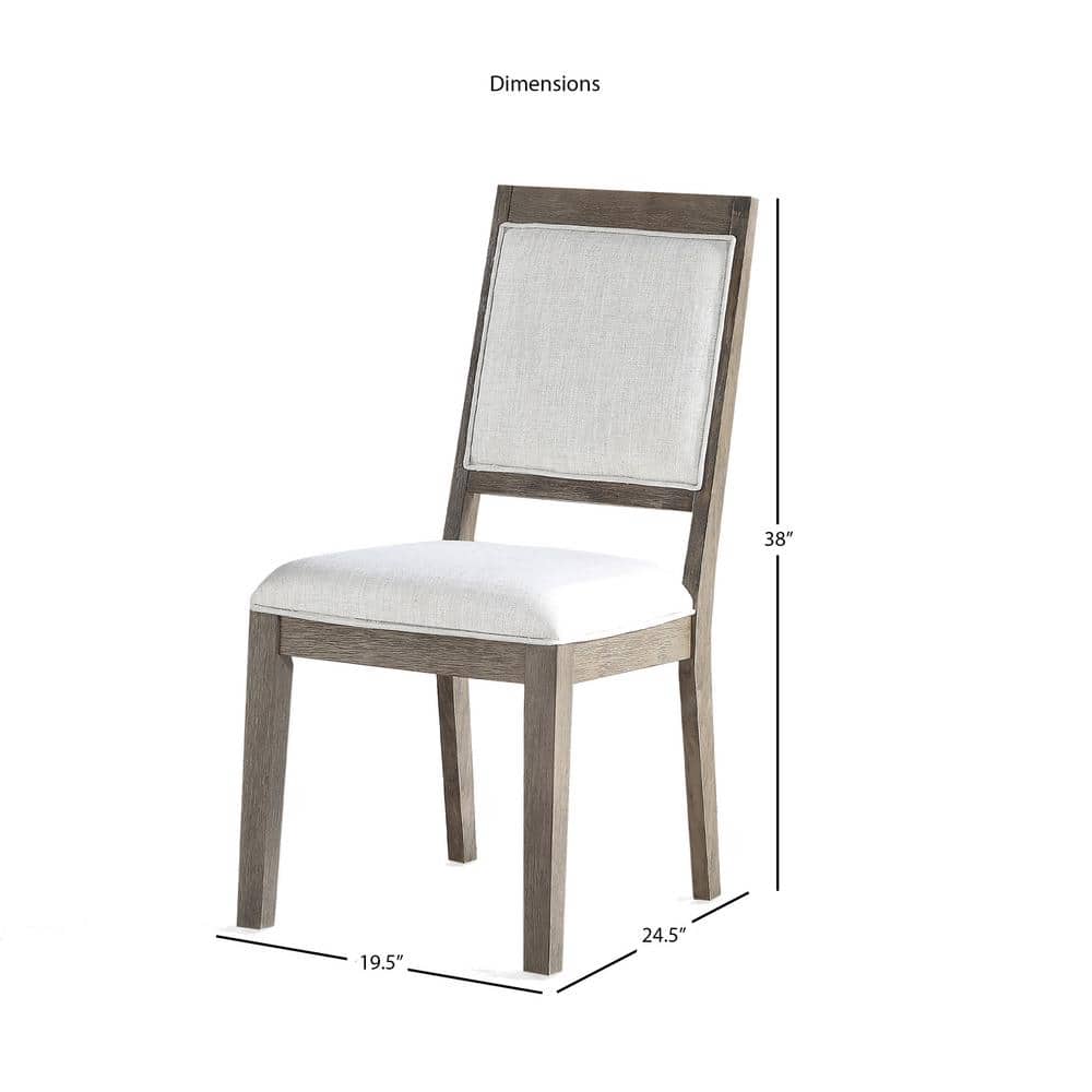 Washed Grey Solid Wood and Linen Upholstered High Side Chair Set