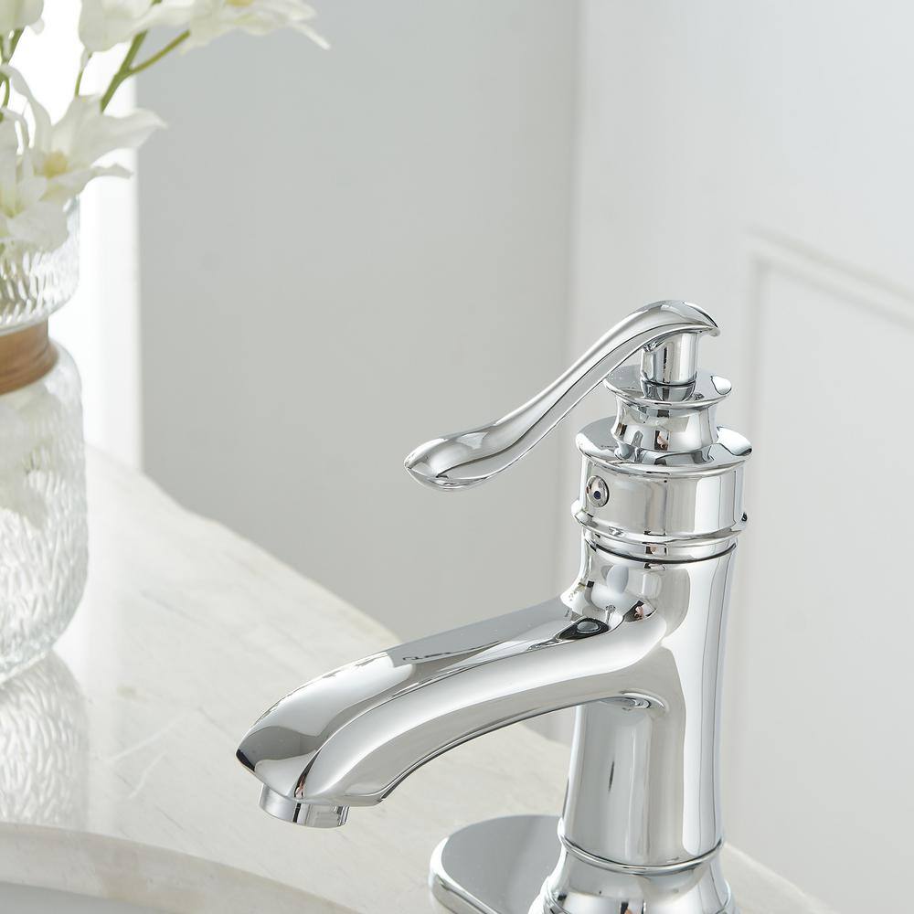 Polished Chrome Single Handle Low-Arc Bathroom Faucet with Drain