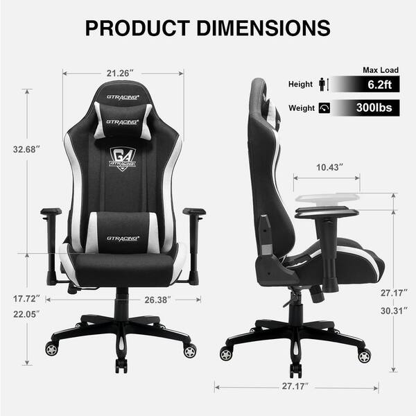 Black Gaming Chair High Back Ergonomic Reclining Swivel Fabric