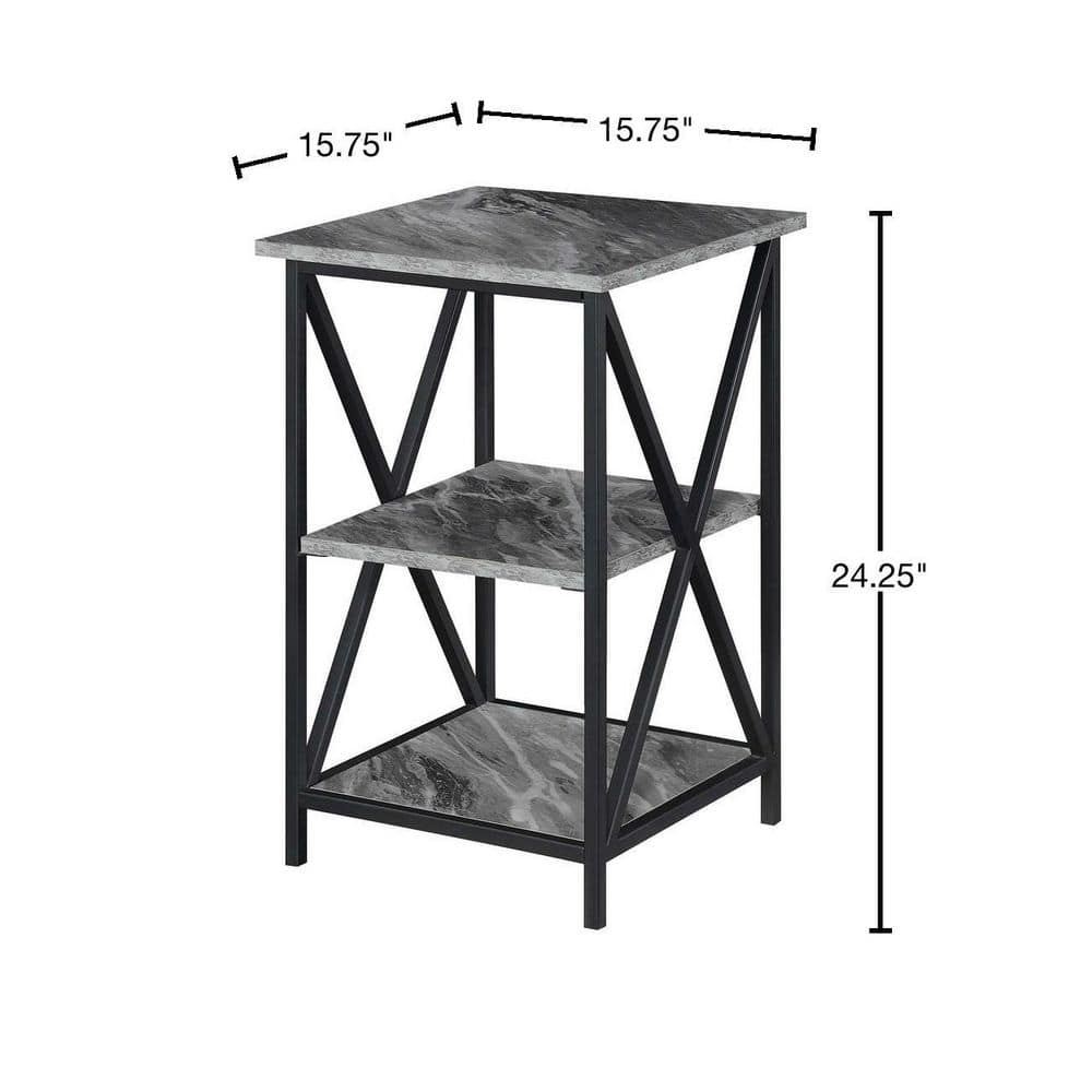 Gray Faux Marble Wood and Metal End Table with Shelves