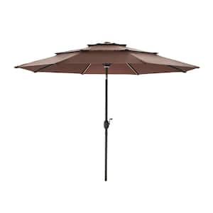 9-1/2 ft. Steel Market Solar Tilt Patio Umbrella in Brown