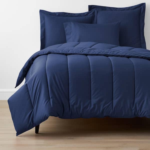 The Company Store Company Cotton Blue Sapphire Solid 300-Thread Count Wrinkle-Free Sateen Queen Comforter