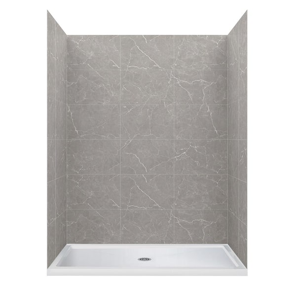 JETCOAT 60 in. L 36 in. W 78 in. H 2 Piece Alcove Shower Kit with Glue Up Shower Wall and Shower Pan in Grey Marble