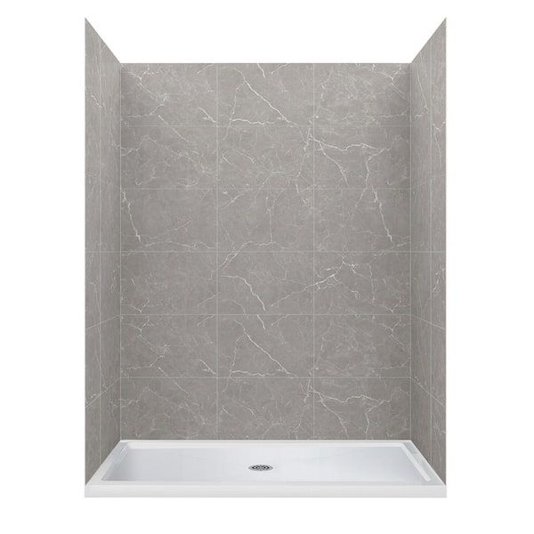 CRAFT + MAIN Jetcoat 60 in. L 36 in. W 78 in. H 2 Piece Alcove Shower Kit with Glue Up Shower Wall and Shower Pan in Grey Marble