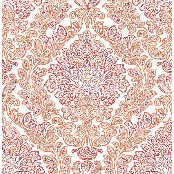 A-Street Prints Fontaine Orange Damask Orange Wallpaper Sample