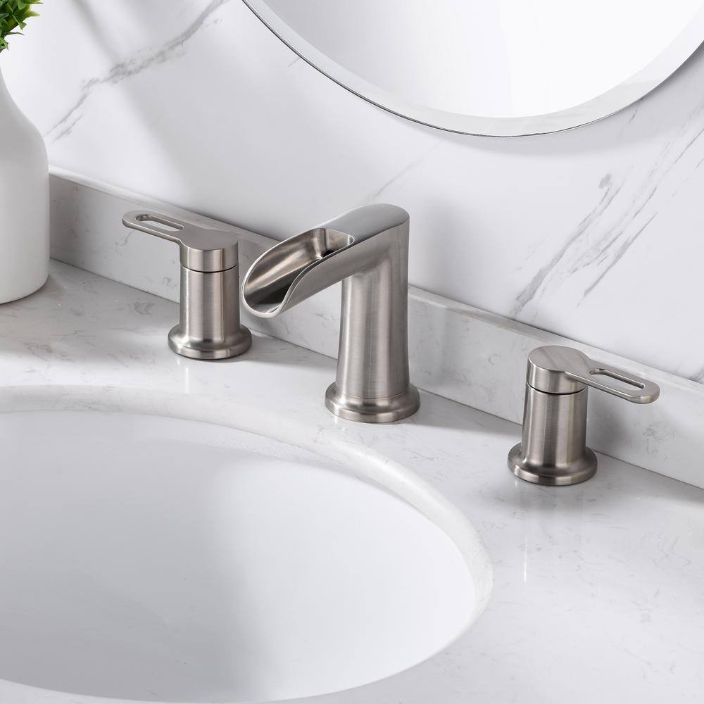 Brushed Nickel Modern Waterfall Widespread Bathroom Faucet