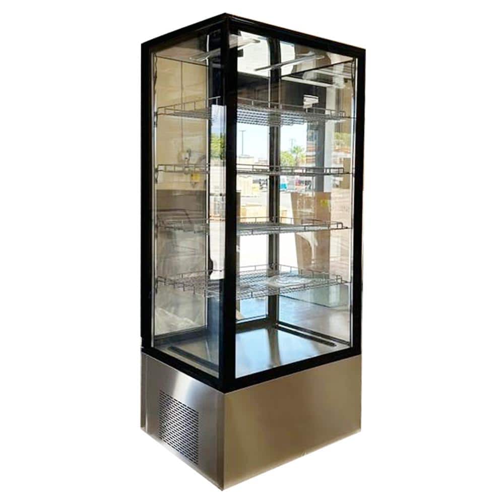 Cooler Depot 33 in. W 22 cu. ft. Commercial Upright 4 Sided Glass Swing Door Refrigerated Dispaly Case in Stainless Steel