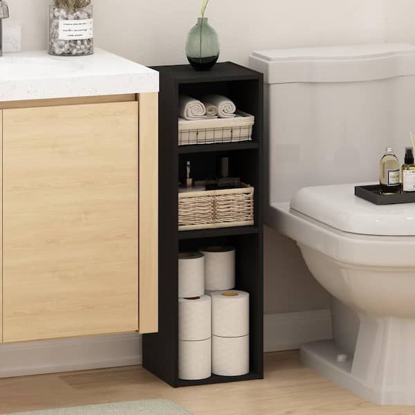 Furinno Fluda 31.5 in. Tall Black Wood 3-Shelf Space Saving Bookcase