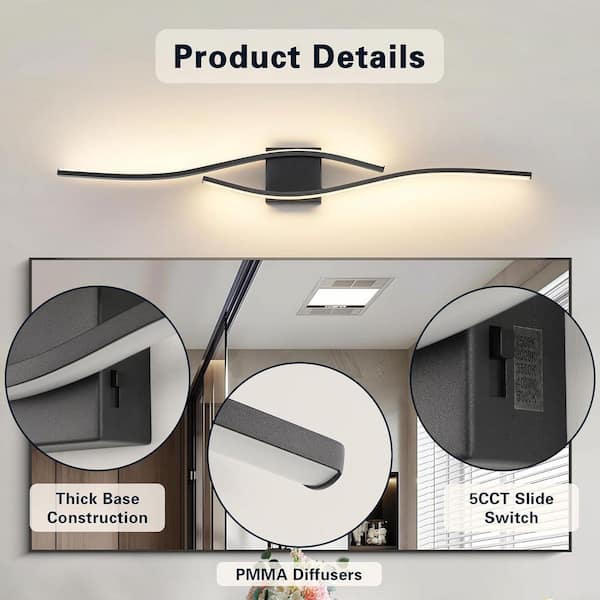 39.37 in. 1-Light Black LED Bathroom Vanity Light Bar with Dimmable and 5-CCT Adjustable Switch