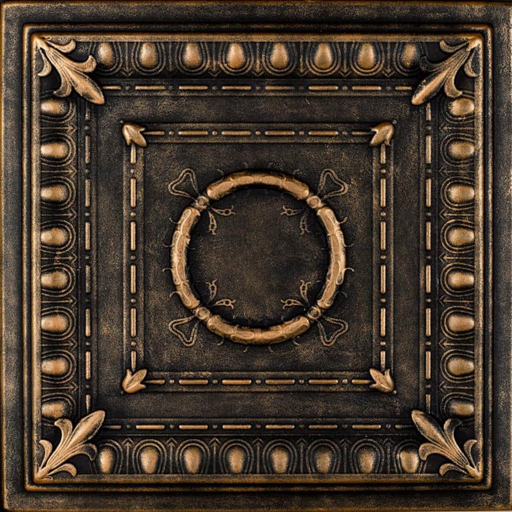 Romanesque Black Gold 1.6 ft. x 1.6 ft. Decorative Foam Glue Up Ceiling Til