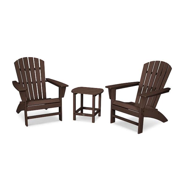 Grant Park Mahogany 3 Piece Plastic Traditional Curveback Adirondack Patio Conversation Set