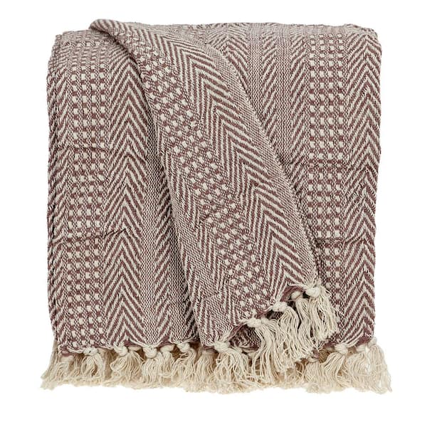 Thor Casual Pinkish Brown Cotton 52 in. x 67 in. Woven Handloom Throw Blanket