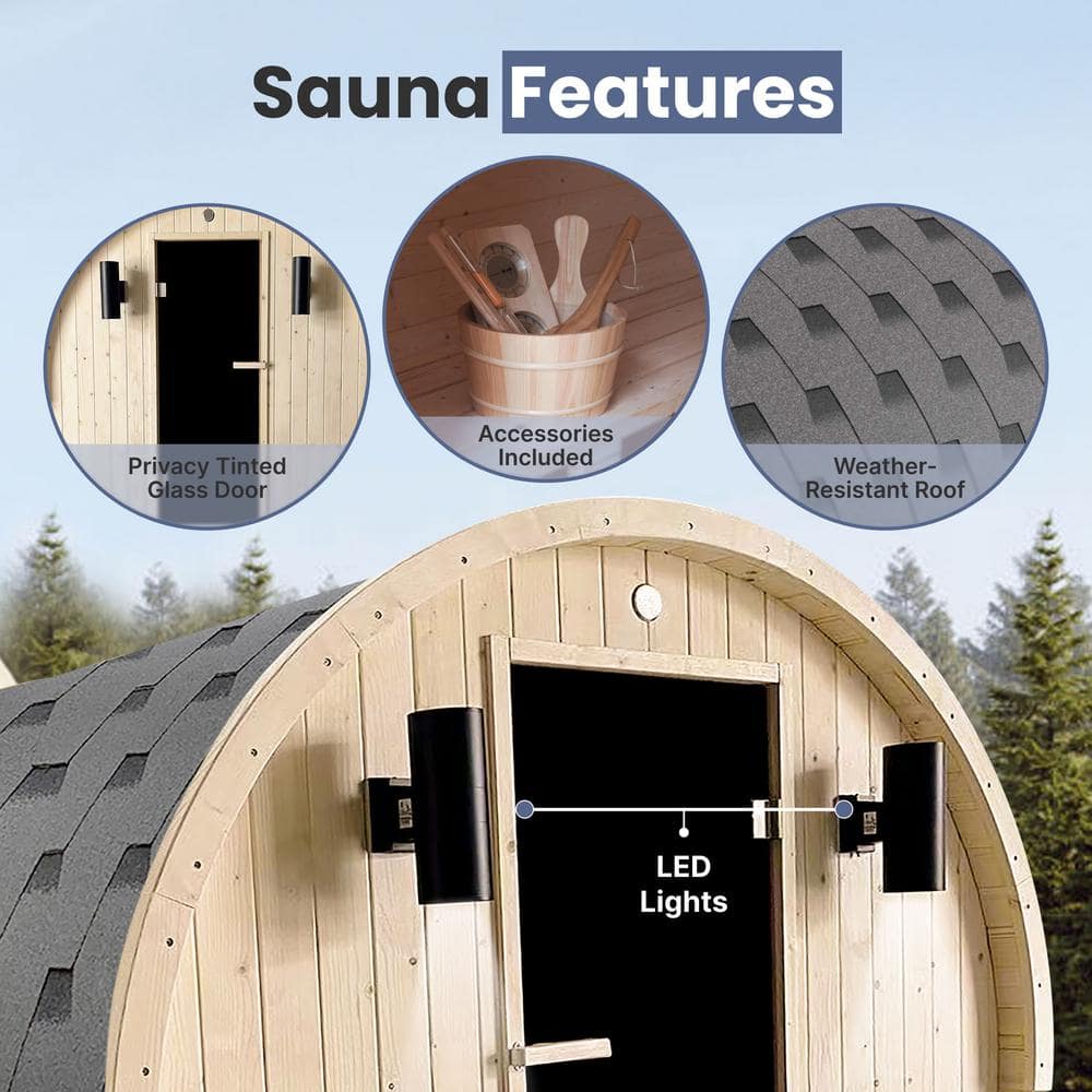 White Pine 4-Person Barrel Sauna with 4.5 kW Heater
